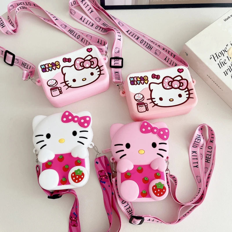 Hello Kitty Cartoon Coin Purse Cute, Instagram-Style Fashion Bag for Students Silicone Key Crossbody Bag Qme