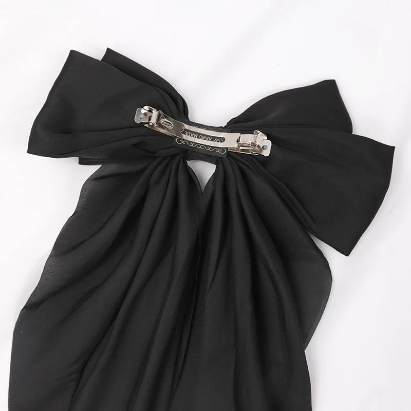 Elegant Bow Ribbon Hair Clip for Women Fashion Solid Satin Black Clip Simple Hairpin Headband with Clips Girls Hair Accessories Qme