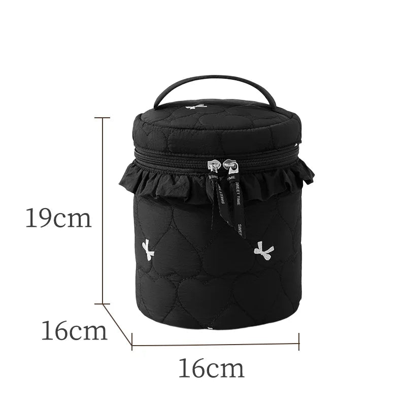 A New Bow Pattern Women Makeup Bag Toiletries Cosmetic Organizer Zipper Bag Travel Wash Pouch Cosmetic Bag Female Make Up Bags Qme black