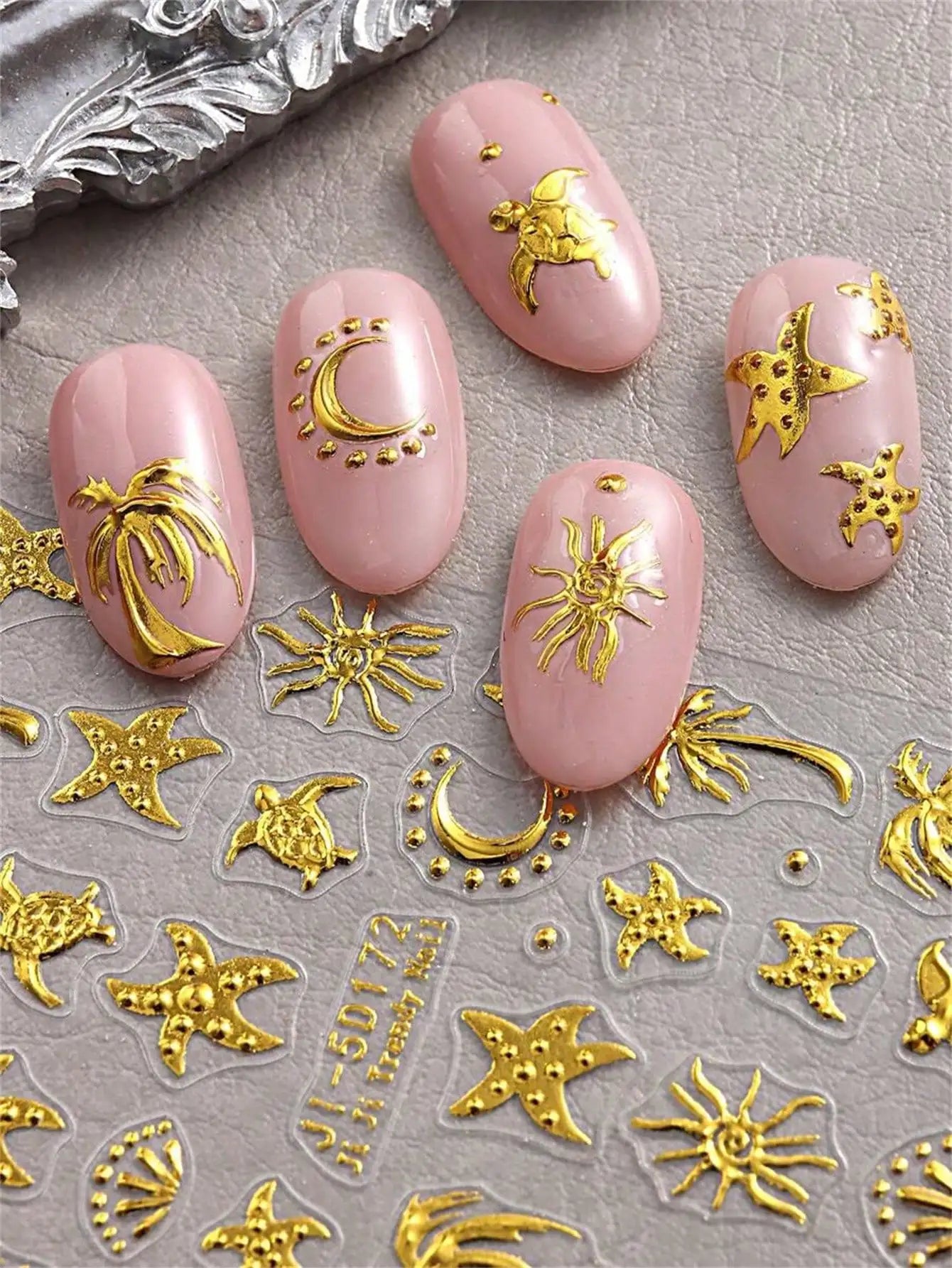 Stamping Summer 5D Nail Art Stickers Golden Coconut Tree Sea Turtle Qme