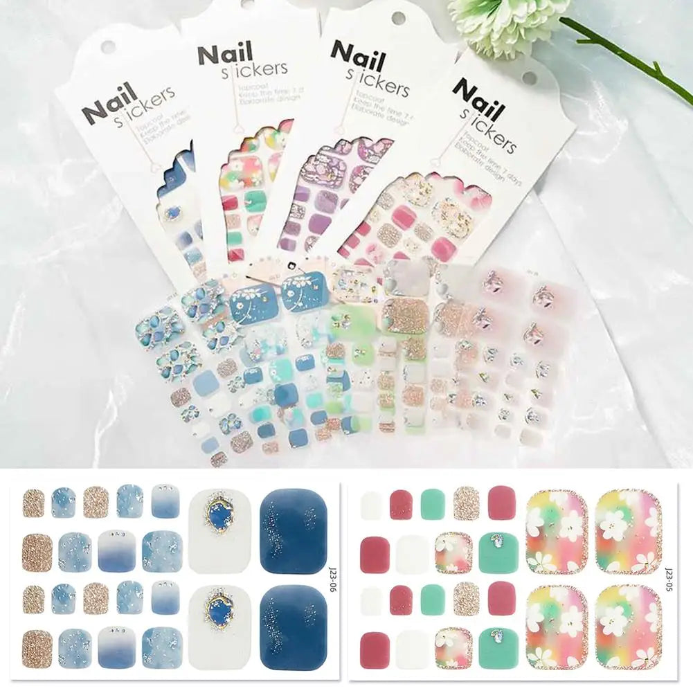 22 Counts Glitter Toe Nail Stickers Removable Flash Wraps Self Qme