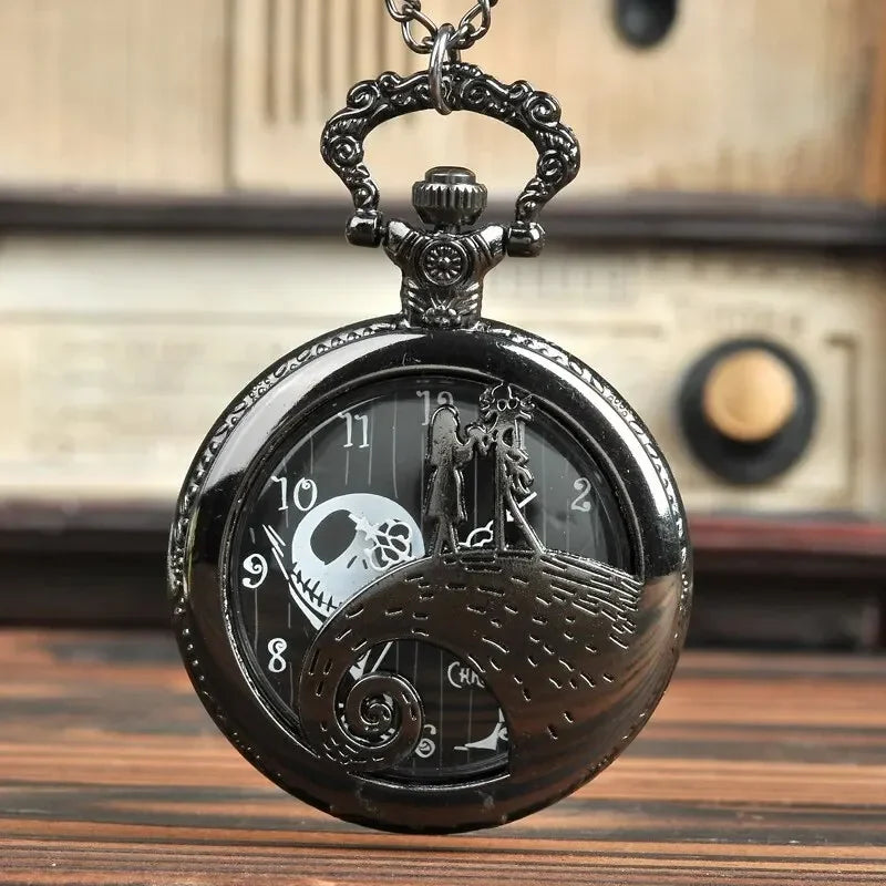 Fashion Lovers Skeleton Quarzt Pocket Watch with Chain Necklace Vintage Quartz Pendant Watches Clock Chain Mens Women Qme