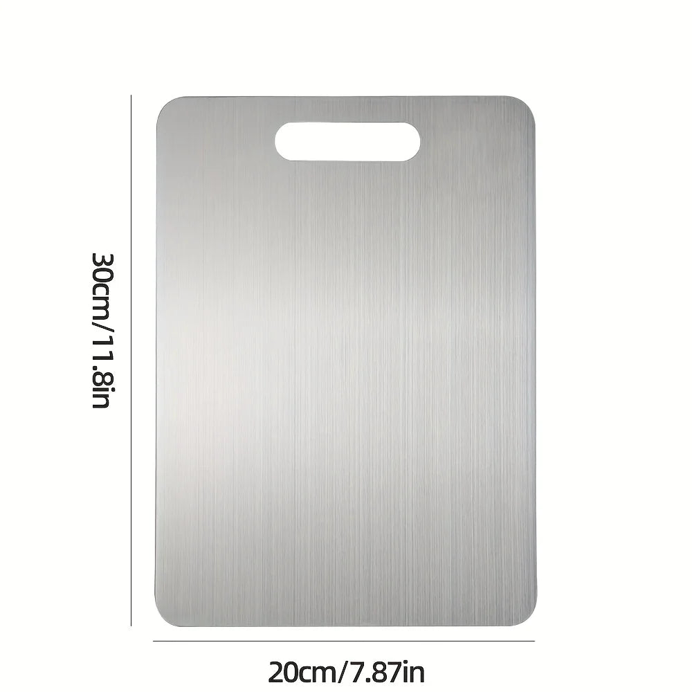 Premium Stainless Steel Cutting Board with Handle - Double-sided Design for Cutting Fruits, Vegetables, Bread, and Meat Qme 30 20cm