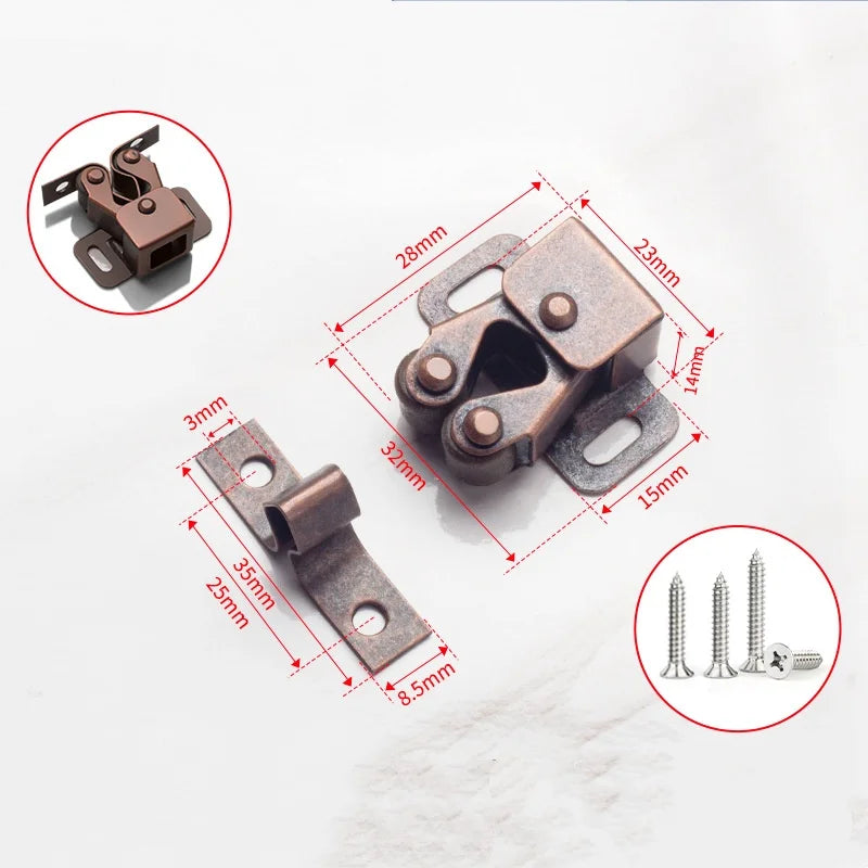 10/5pcs Stainless Steel Vintage Door Latch Lock Press-type Wardrobe Door Buckle Dual Wheel Spring Fixed Lock Home Lock Hardware Qme red bronze 5pcs