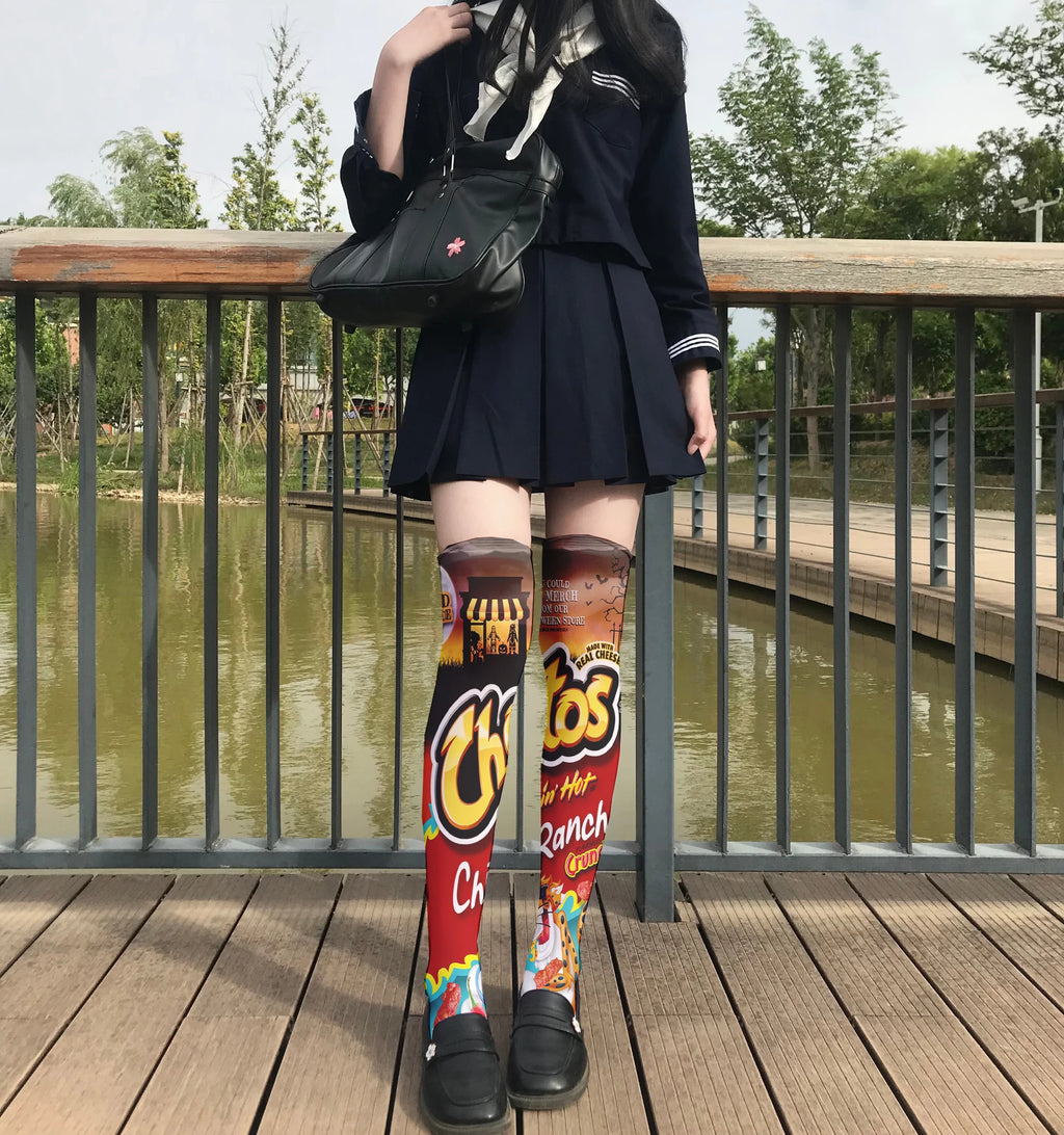 Fun Snacks Food Women's Stockings Skateboard Teen Harajuku Fashion Qme