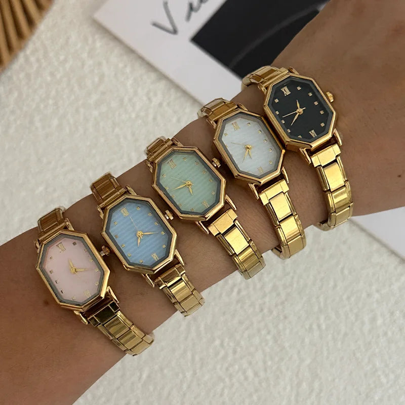 Fashion Watch Women's DIY 9MM Width Italian Elastic Charm Stainless Candy Zircon Watch Head Link Bracelet Jewelry Birthday Gifts Qme