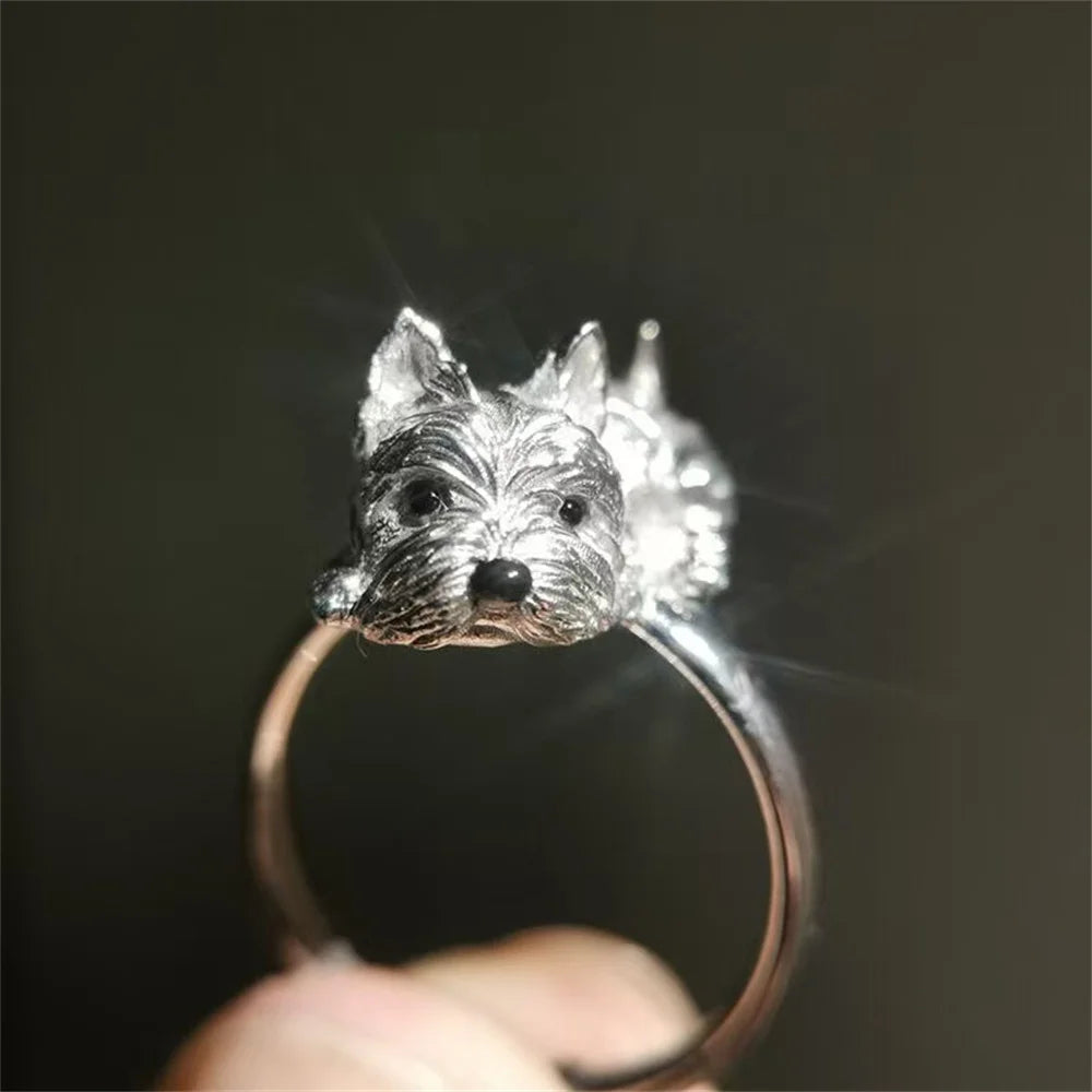 New Cute Personalized Dog Open Ring Female Silver Unique Realistic Animal Ring Jewelry Qme Silver resizable