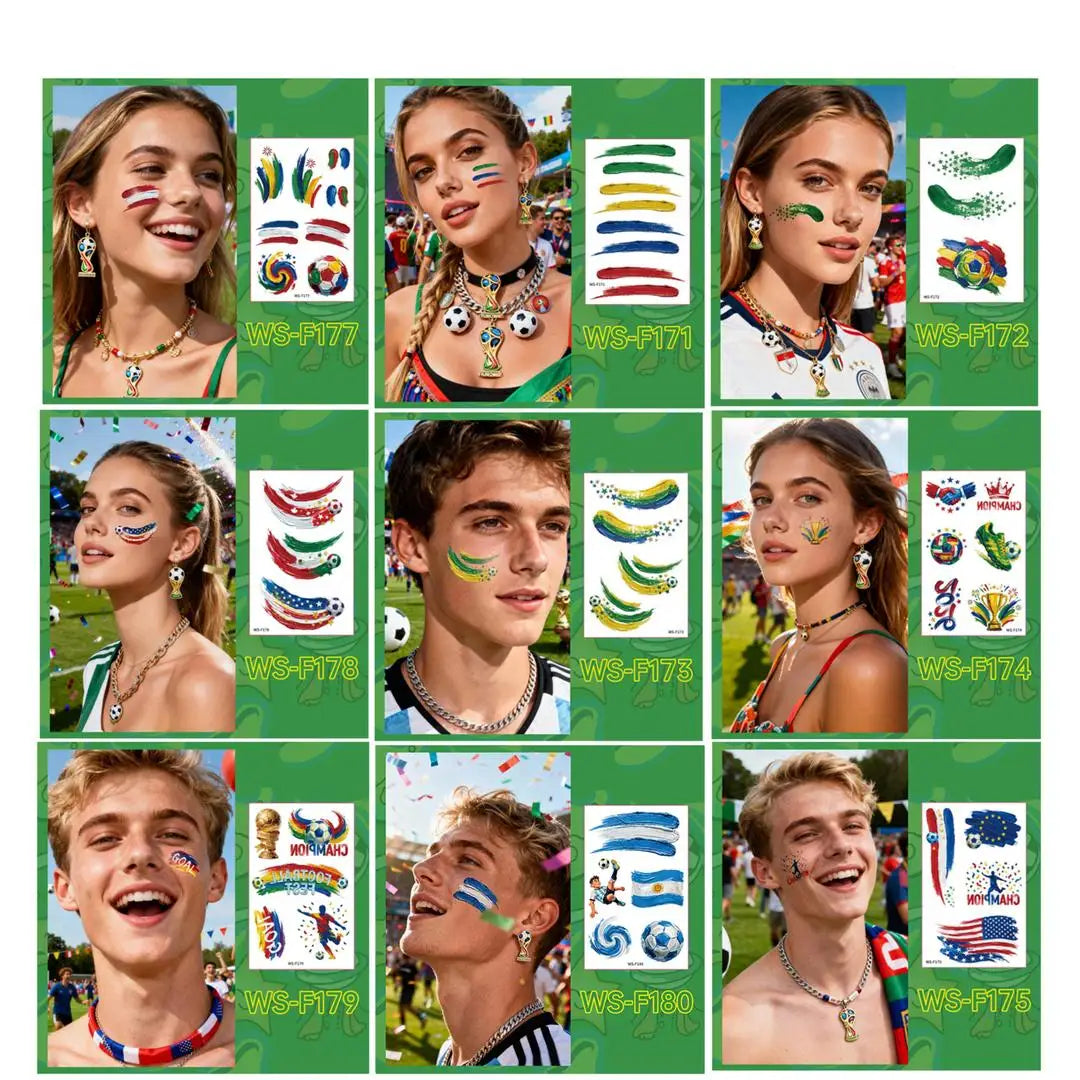 A 10PCS new painted graffiti football tattoo sticker carnival football peripheral game fans DIY decorative tattoo sticker Qme 9pcs WS-F171F178