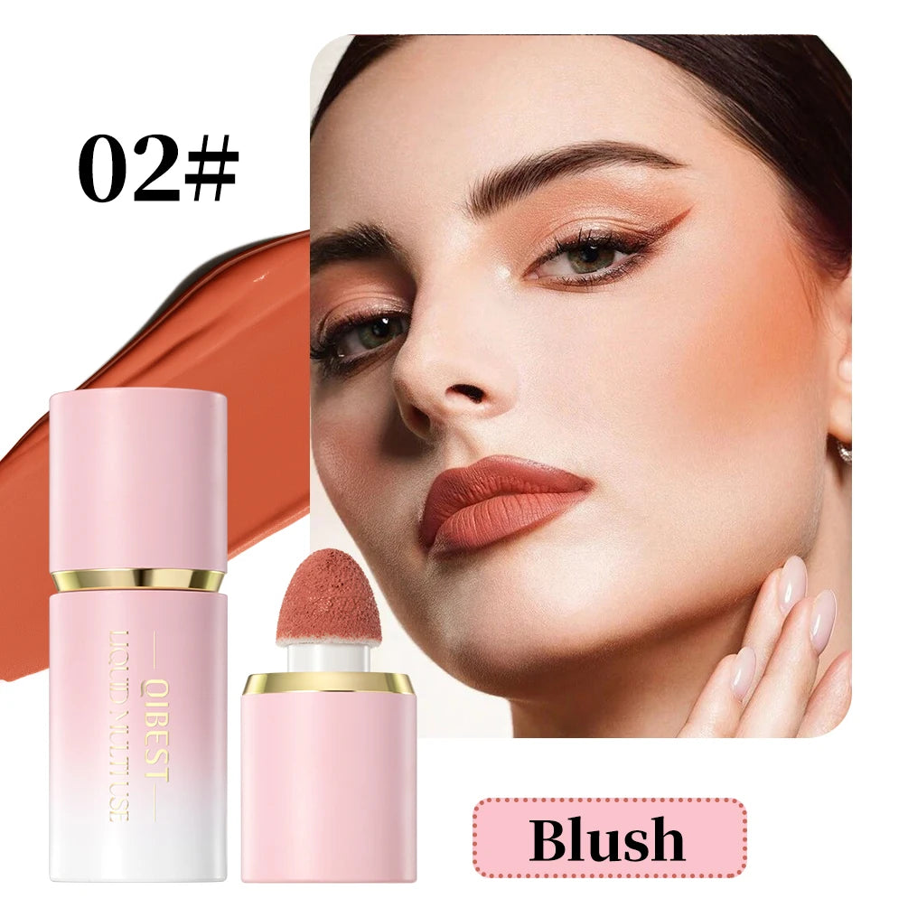 QIBEST Matte Face Liquid Blusher Smooth Cheek Eye Blush Highlighter Multi-Use Stick Rouge Lasting Liquid Contour Bronzer Makeup Qme 02