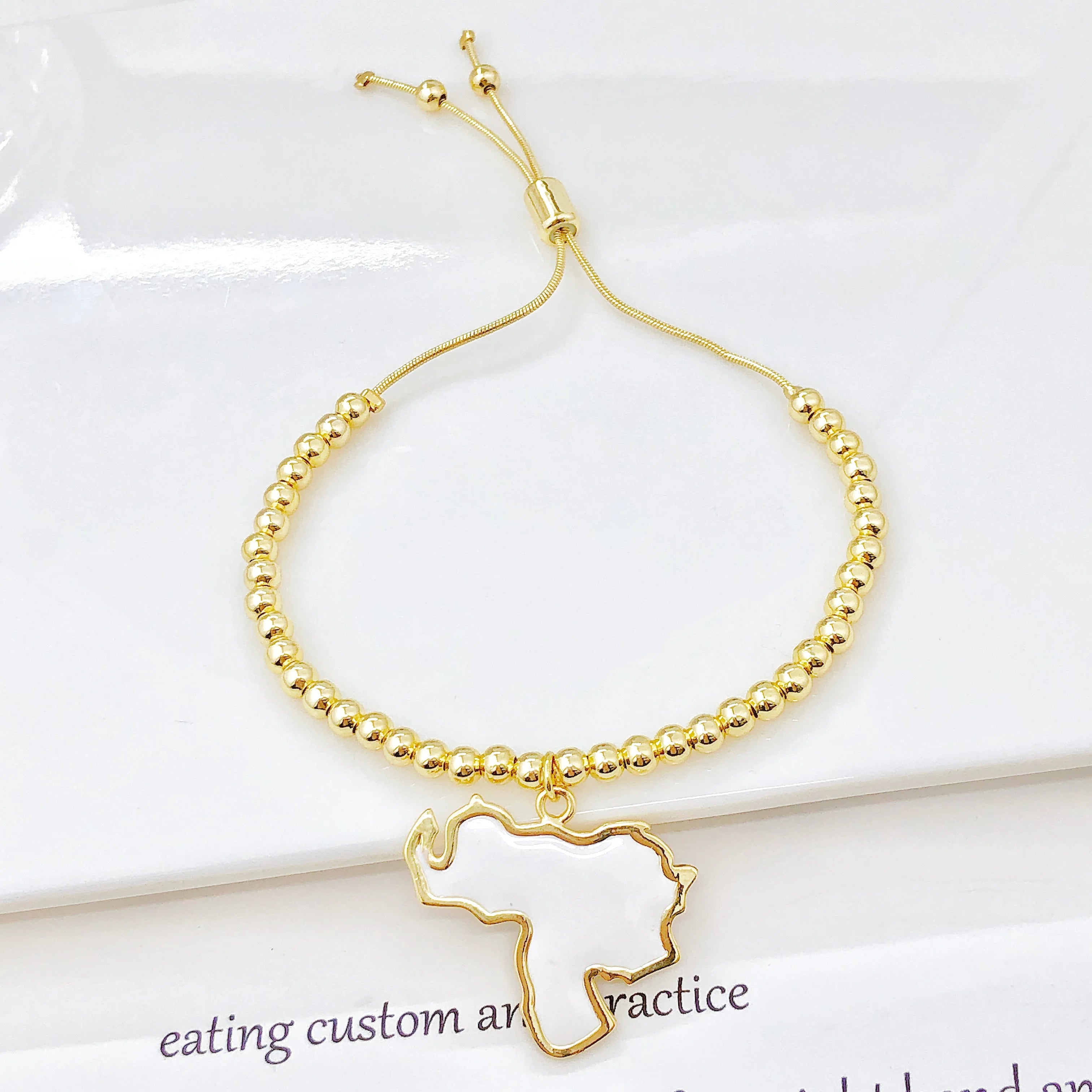 Adjustable Gold Plated Beaded Zircon Bracelet Enamel Colombia Venezuela Flag Map Men Women Charm Bracelet for Party Jewelry Gift Qme 4