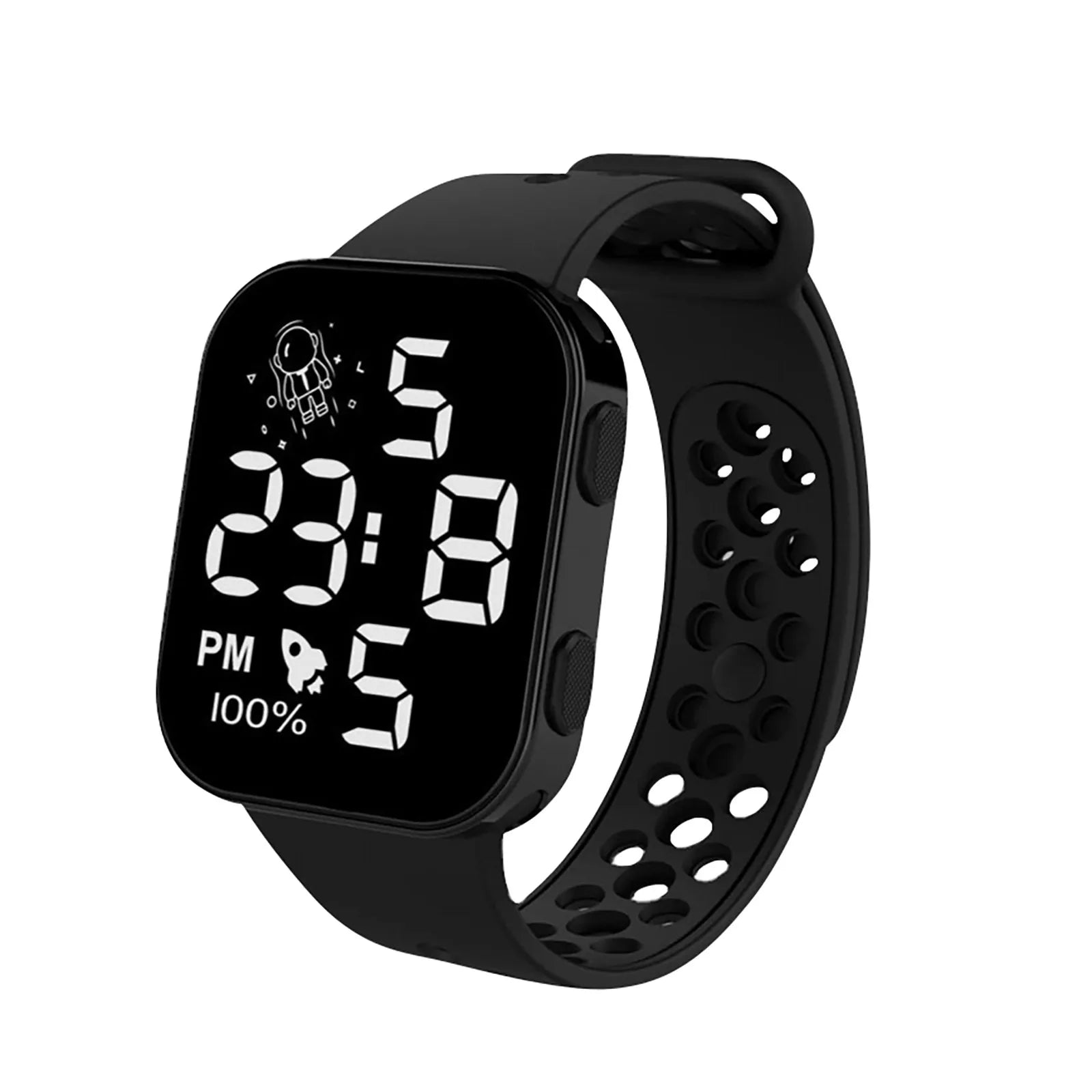 Children’s Solid Color Simple Fashion And Breathable Silicone Strap With Led Display Square Dial Calender Electronic Sport Watch Qme