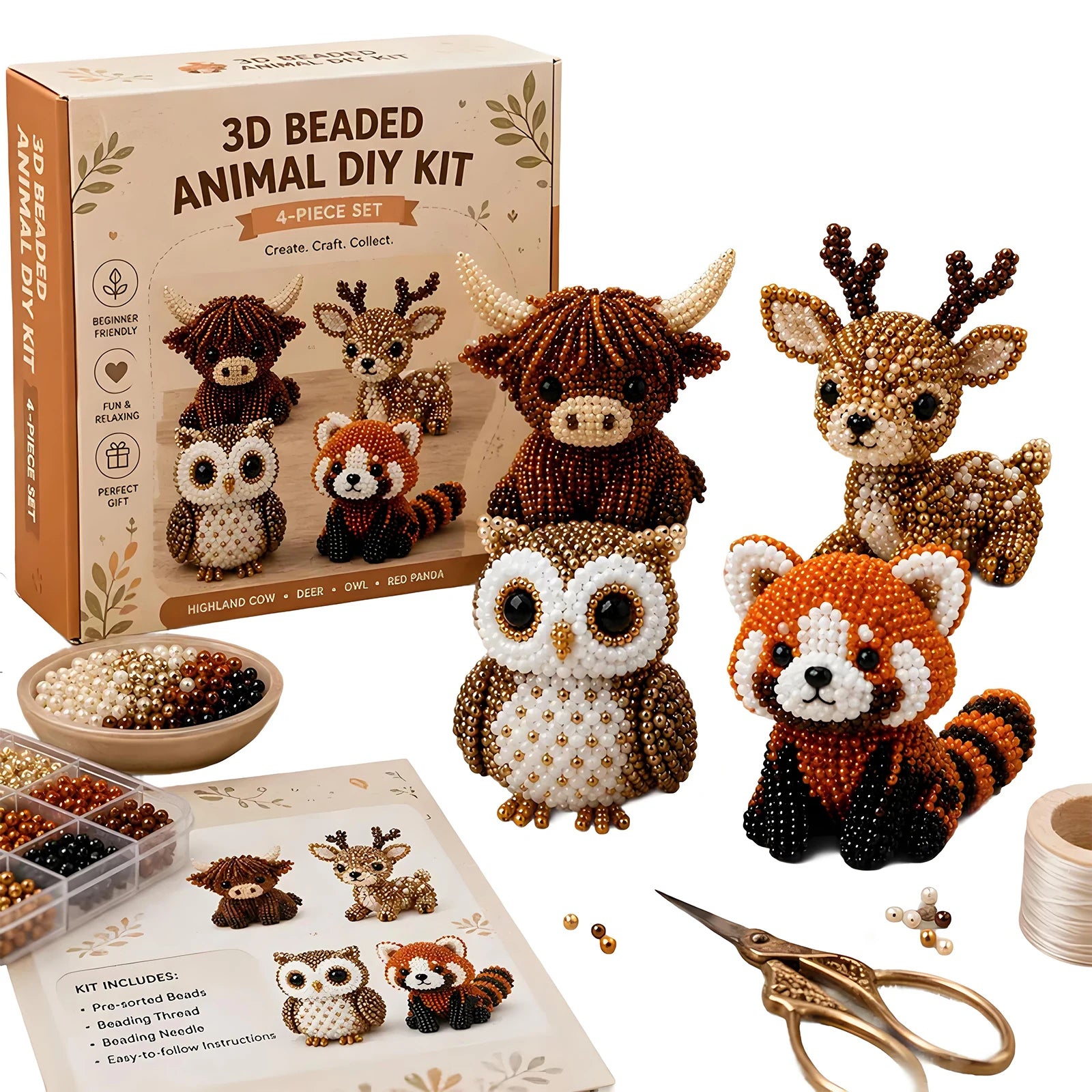 Cute Farm Animal Bead Craft Kit Diy 3d Beaded Ornament Set Perfect For Home Decor Keychains & Gift Giving Easy Craft Qme Style 27
