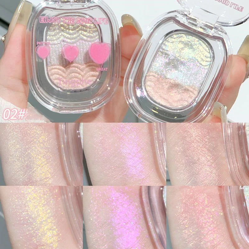 Mashed Potatoes Texture Glitter Eyeshadow Sparkling Purple Gold Pink Pearlescent Glitter Body Highlighter 3 IN 1 Makeup Palette Qme 02