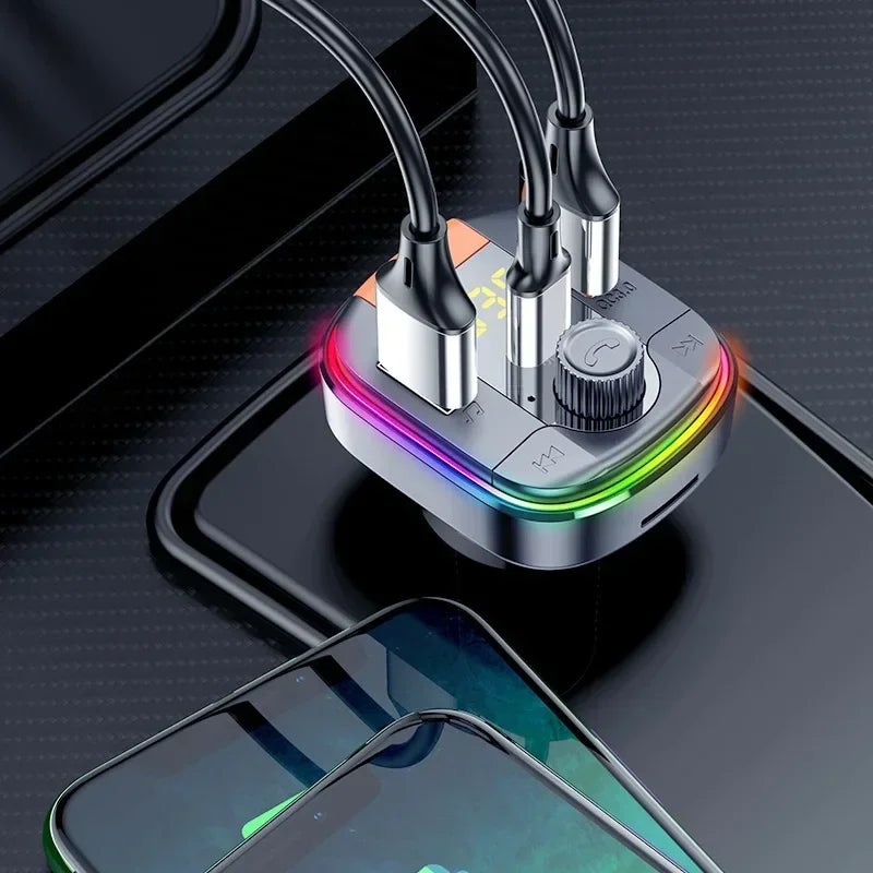 Dual USB PD18W+QC3.0 Fast Charger, One Key Bass, Handsfree U Disk Music Play, Bluetooth 5.0 FM Transmitter Car MP3 Player Qme