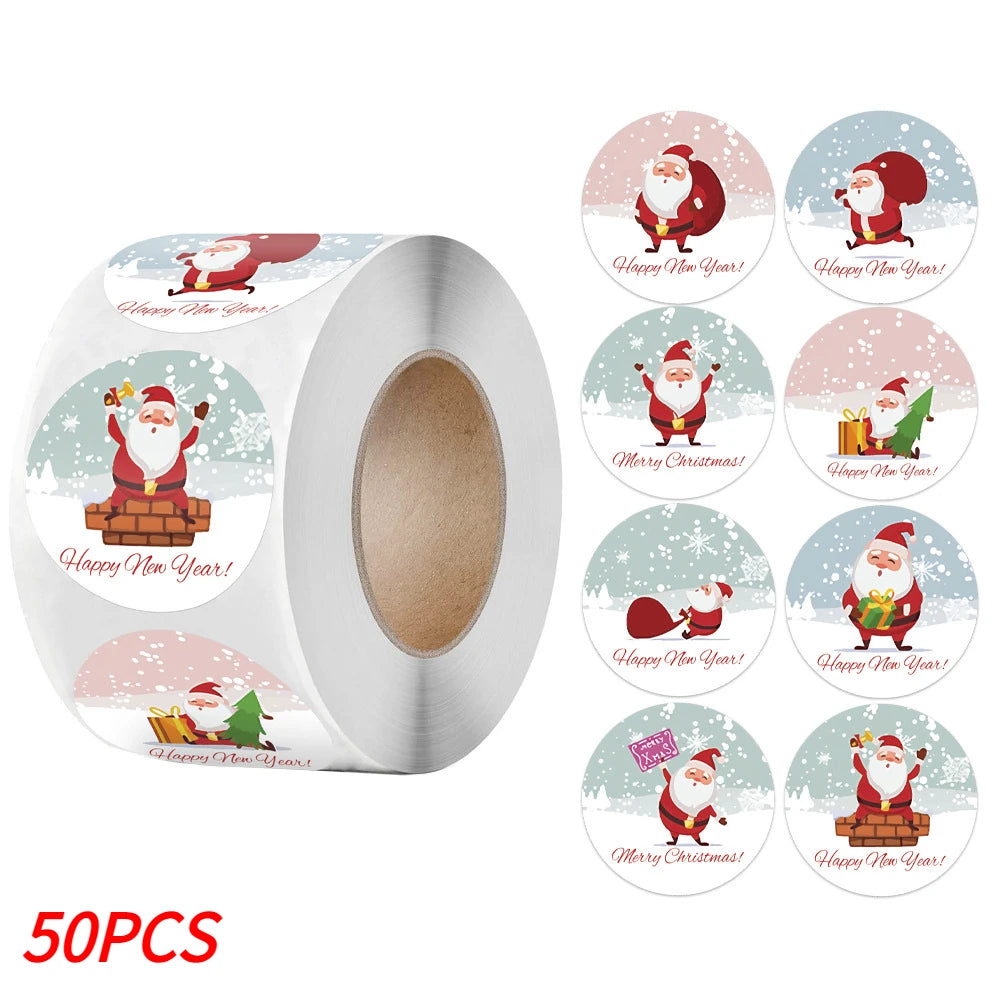 Merry Christmas Stickers Self-adhesive Christmas Tree Santa Claus Seal Labels Holiday Stickers For Gift Sealing Christmas Decor Qme Type F-50pcs Diameter 2.5CM