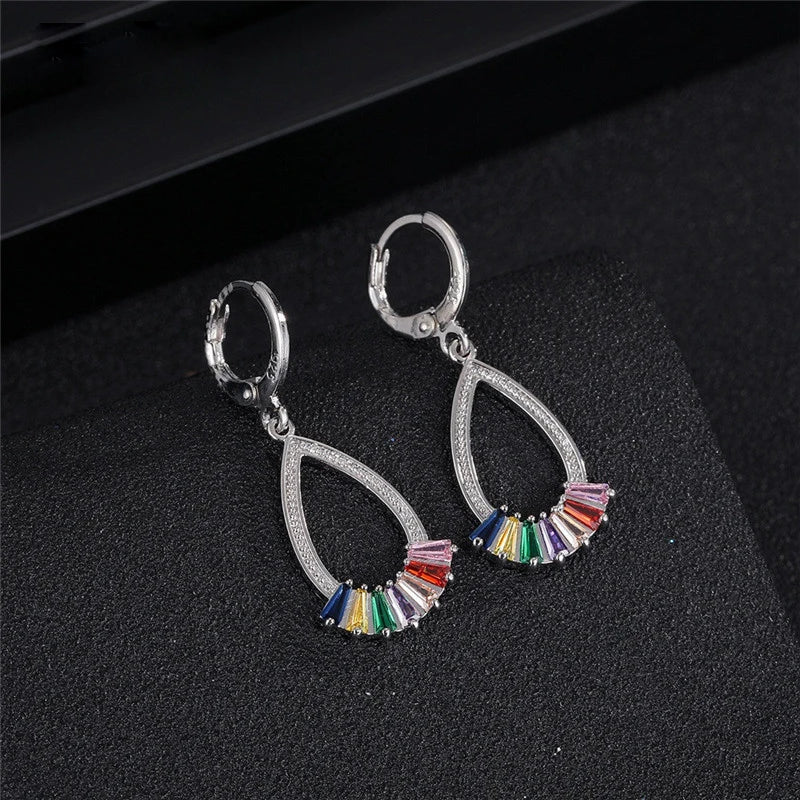 Earrings Necklace Jewelry Sets Real 925 Sterling Silver Color Rainbow Crystal Necklace Earrings for Women Girls Nice Gift Qme