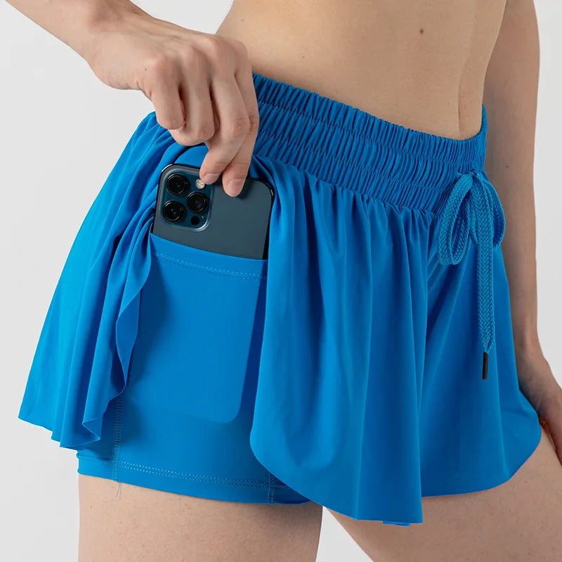 2 in 1 Jogger Flowy Athletic Shorts for Women Gym Yoga Workout Running Tennis Skirt Spandex Butterfly Cute Clothes Qme HL M