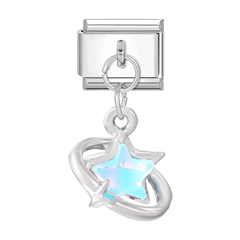 Original Colored Glaze Star Sun Starfish Ocean Italian Charm Stainless Steel Link Fit 9mm Modular Bracelet DIY Jewelry Wholesale Qme Style 40