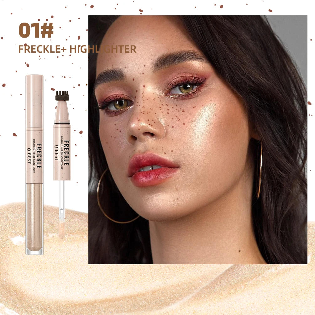 QIBEST Double Ended Freckles Pen Fine Flash Highlight Lasting Matte Concealer Natural 2 In 1 Freckles Contour Stick Cosmetics Qme 01