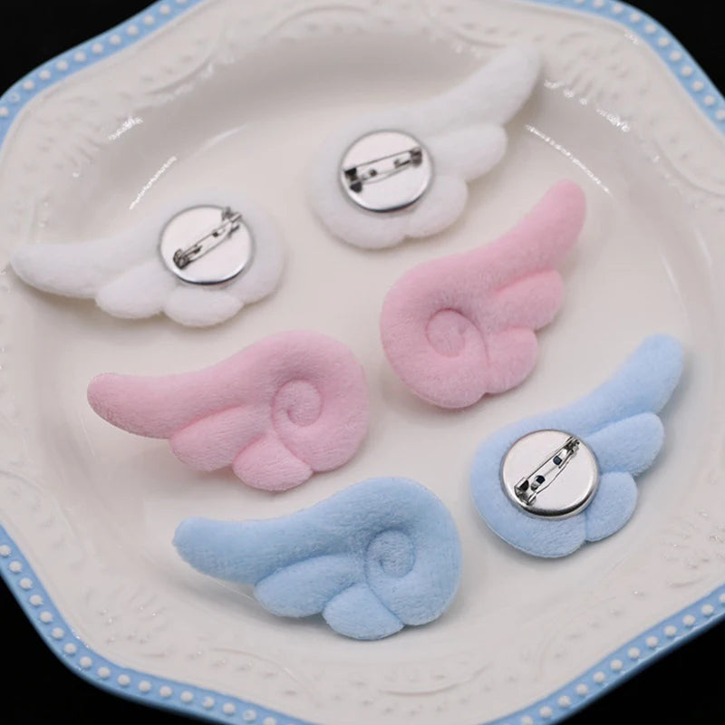1 Pair Angel Wings Brooch Japanese Sweet Y2K Plush Bag Hat Clothes Qme