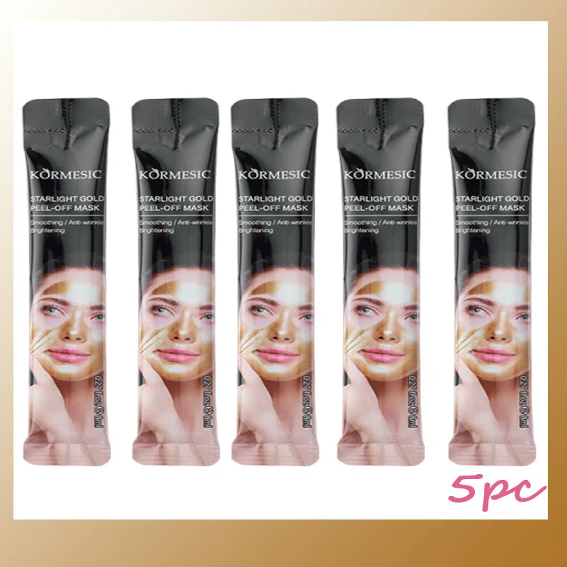 Gold Peel Off Face Mask Blackhead Removal Deep Cleansing Anti-wrinkle Reduces Fine Lines Improves Dullness & Brightens Skin Care Qme 5pc