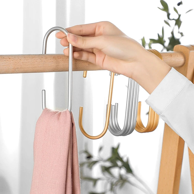 Clothes Bags Hats Closet Organizer System C Shape Hooks Gold Silver Qme