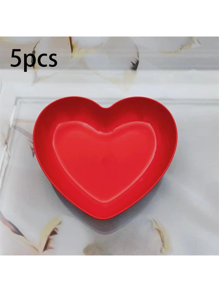 1 5 10 Plastic Heart Shaped Dinner Plate Red Pink Themed Fruit Snacks Qme Red 5pcs 6 Inches