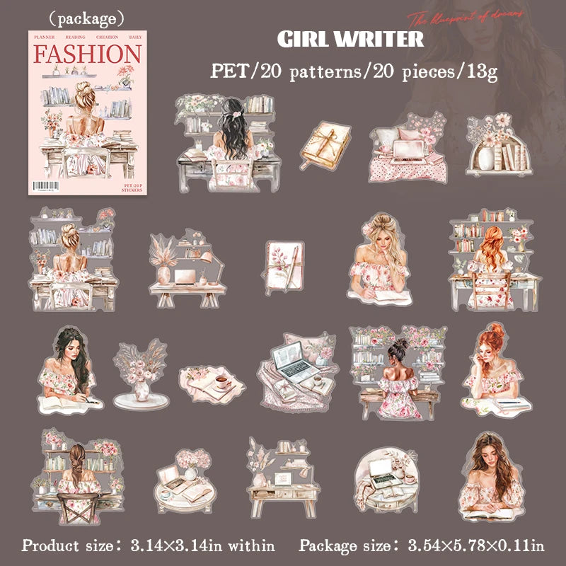 20pcs/lot Planner's day-to-day Stickers Girl Scene Stickers DIY Junk Journal Paper stickers Planner Decor Scrapbook sticker Qme E