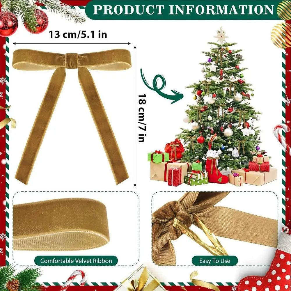 Velvet Red Bows 12X Christmas Velvet Bows Portable Velvet Christmas Tree Bows for Tree Front Door Fireplace Stairs and Garland Qme Brown Others