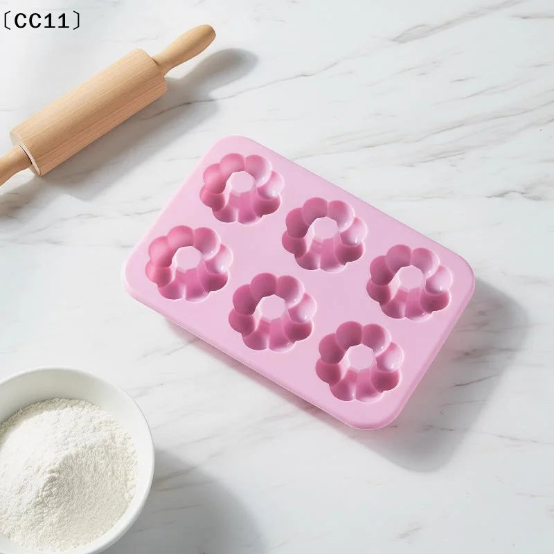 6Cavity Flower Shaped Silicone Donut Mold 3D Fondant Cake Chocolate Qme