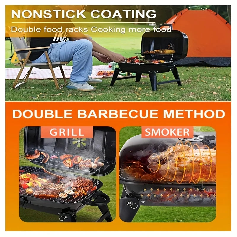 Portable Gas Grill with Lid 1 Burner Foldable Legs Small Propane Grill for Outdoor Cooking Camping BBQs Patios Gardens Qme
