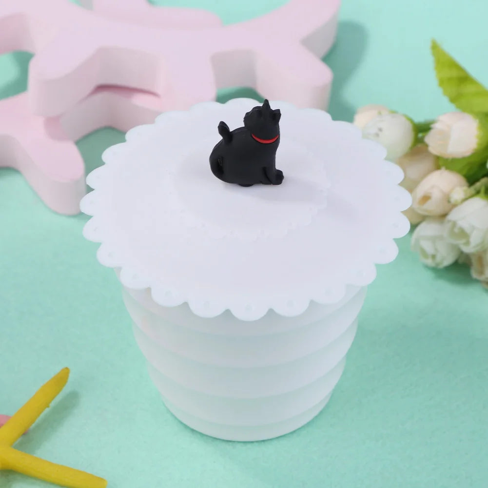 Cute Cat Food Grade Silicone Cup Cover Leakproof Drink Cover Reusable Hot Cup Lid Anti-dust for Cup Mug Wine Glass Qme