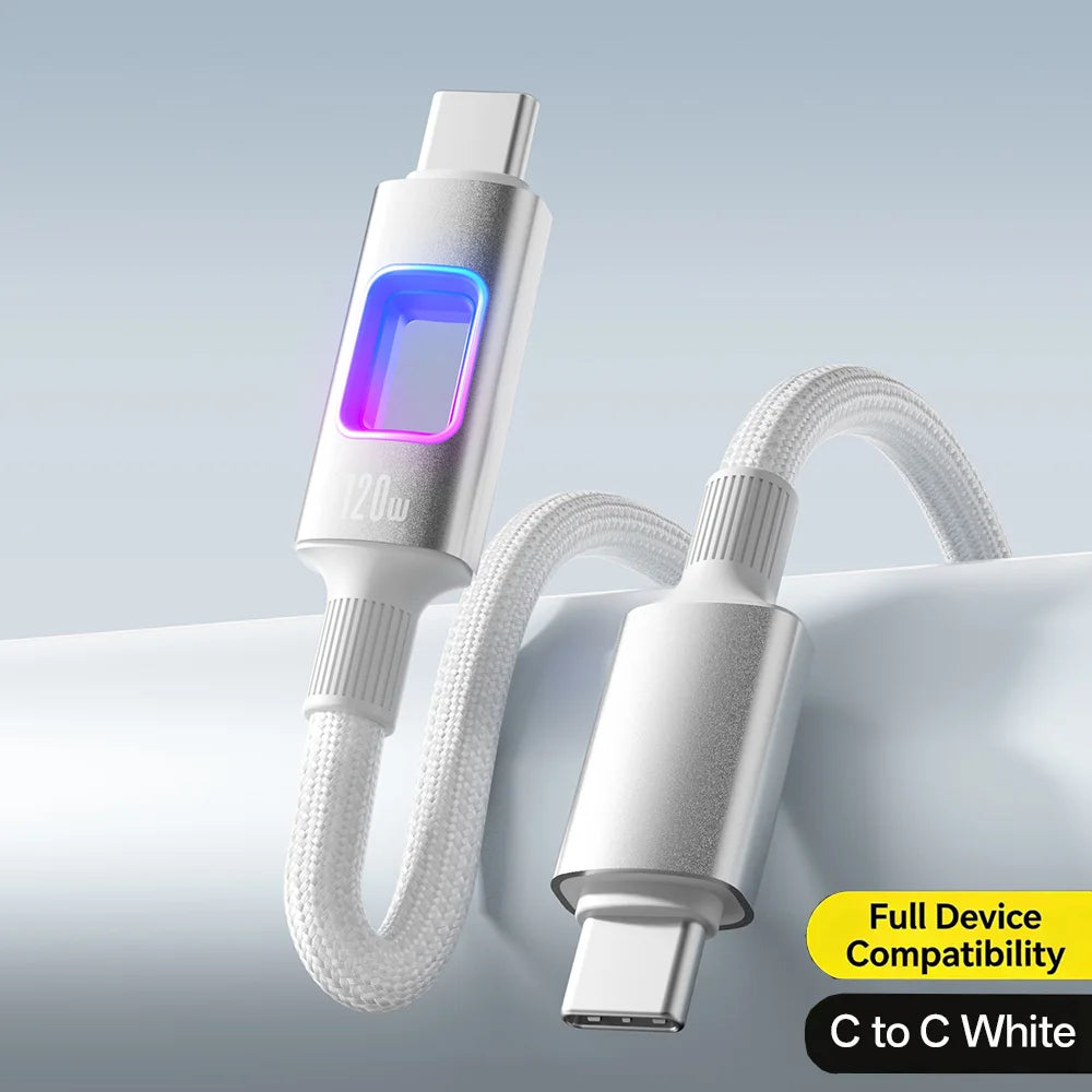 USB C to Type C 120W RGB Fast Charging Data Cord PD Quick Charging Cable for iPhone 17 Samsung S26 Xiaomi 1M 1.5M 2M Data Line Qme WHITE 1.5m