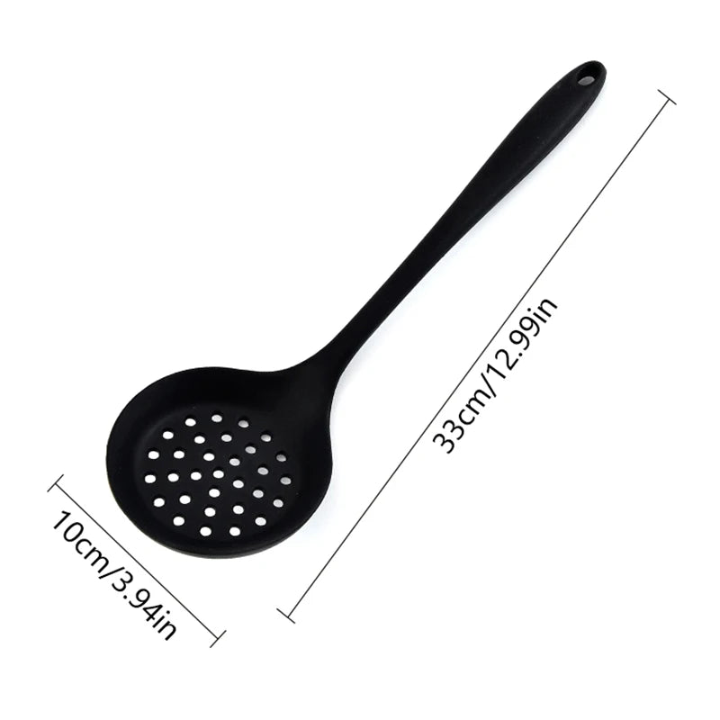 Long Handle Silicone Colander Non-Stick Cooking Strainer Heat Resistant Filter Spoon Mesh Skimmer Oil Mesh Colander Kitchen Tool Qme