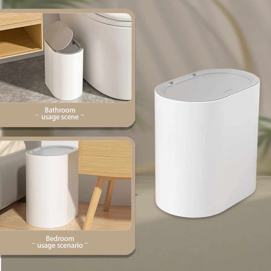 NEW Bathroom Trash Can With Lid Trash Bin Press Top Waste Basket Stylish Slim Garbage Can Compact Spaces Wastebasket For Kitchen Qme