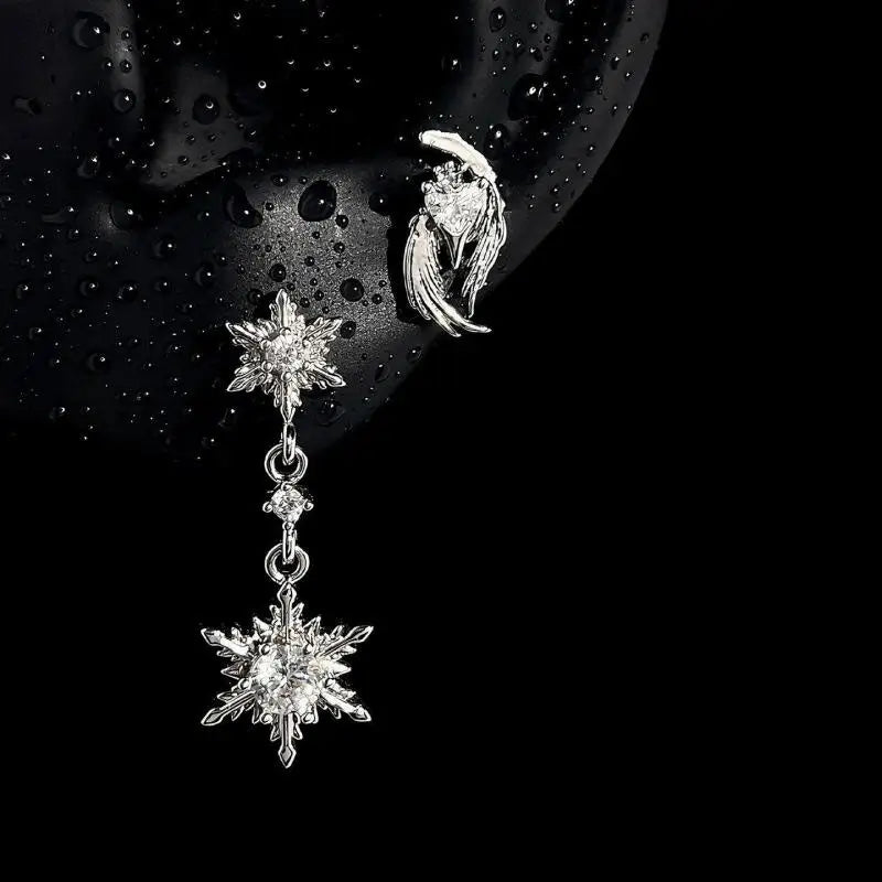 Y2K Silver Wing Heart Cartilage Earrings Star Cross Snowflake Dangle Stud Earrings For Women Punk Party Jewelry Qme A7