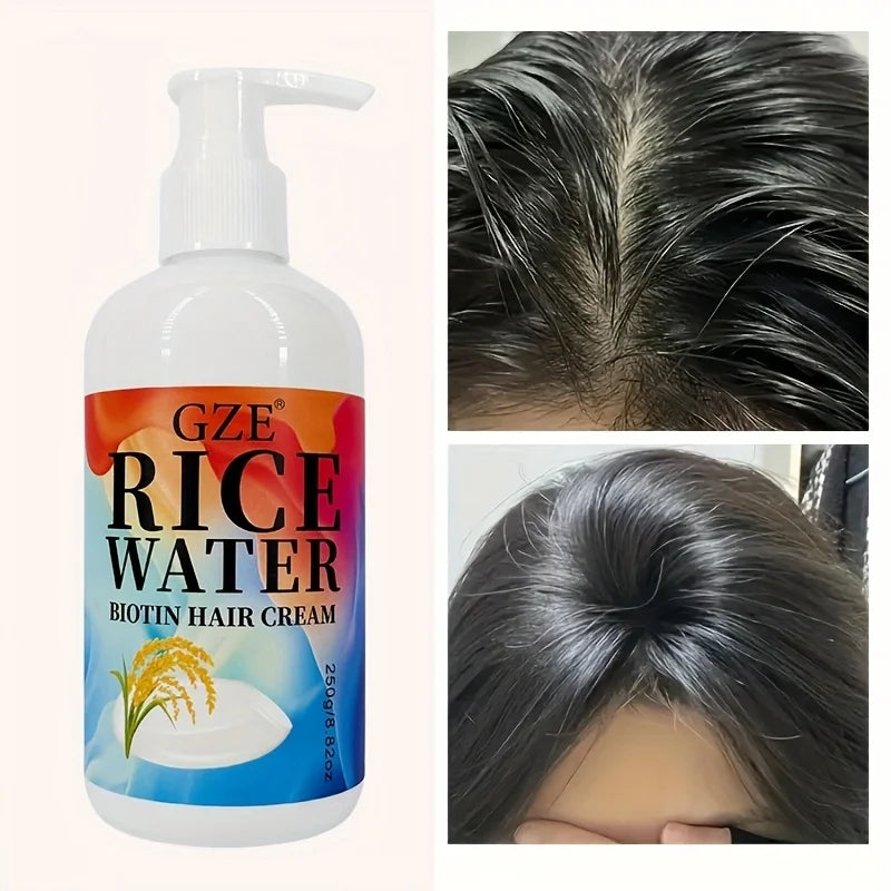 GZE Rice Water Biotin Hair Cream Strong Hair Deep Hydrating Moisturizing For All Hair Types Qme