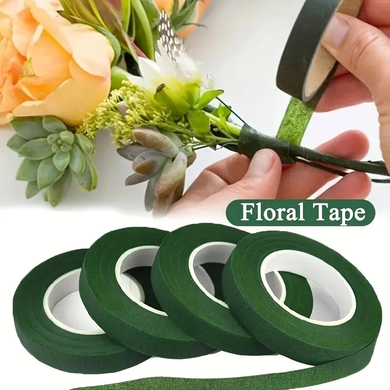 1/10Rolls Green Bouquet Floral Tapes Self-adhesive Stamen Wrapping Paper Tape DIY Flowers Decor for Florist Wedding Party Props Qme