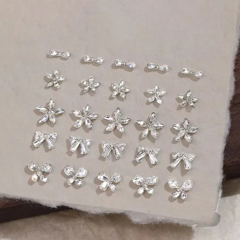 Shiny Zircon Nail Art Rhinestones Charms Bowknot Flower Nails Qme