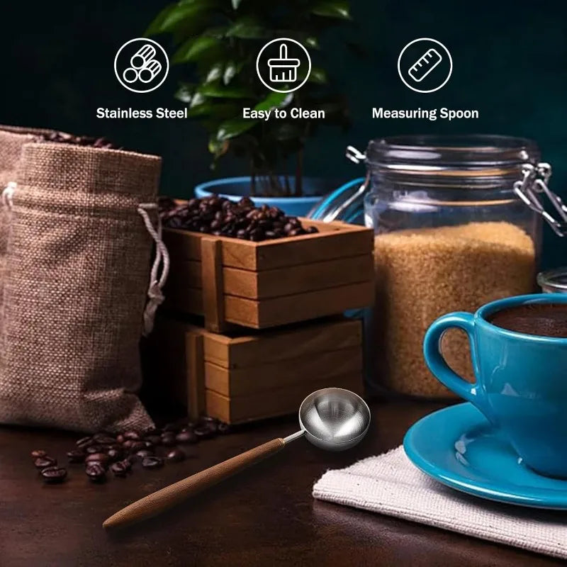 Walnut Coffee Spoon Stainless Steel Long Handle Measuring Kitchen Qme