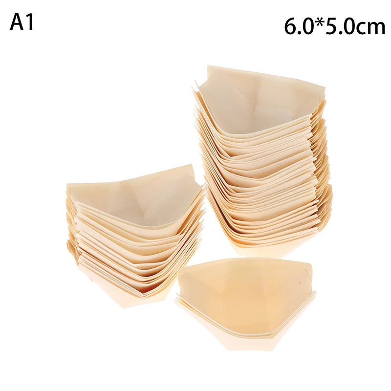 Disposable Sushi Serving Trays Boat Plates Wood Boats Salad Dessert Qme A1