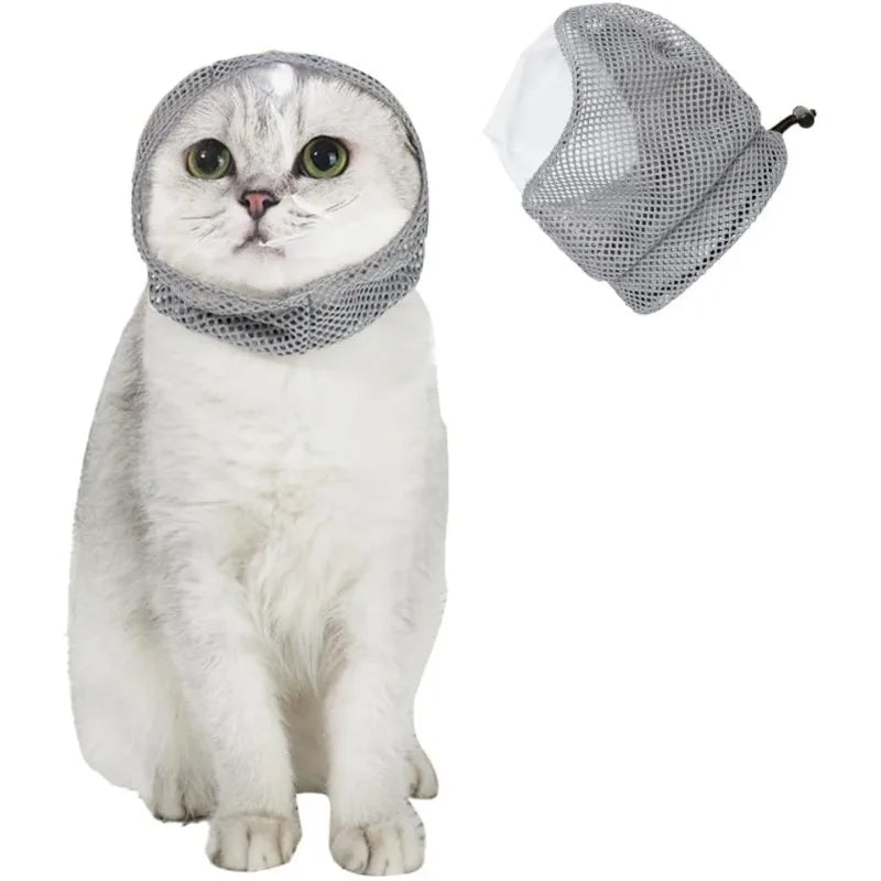 Cat mouth cover, anti licking and bite breathable transparent mesh mask, suitable for cat beauty, nail trimming, bathing Qme GRAY M