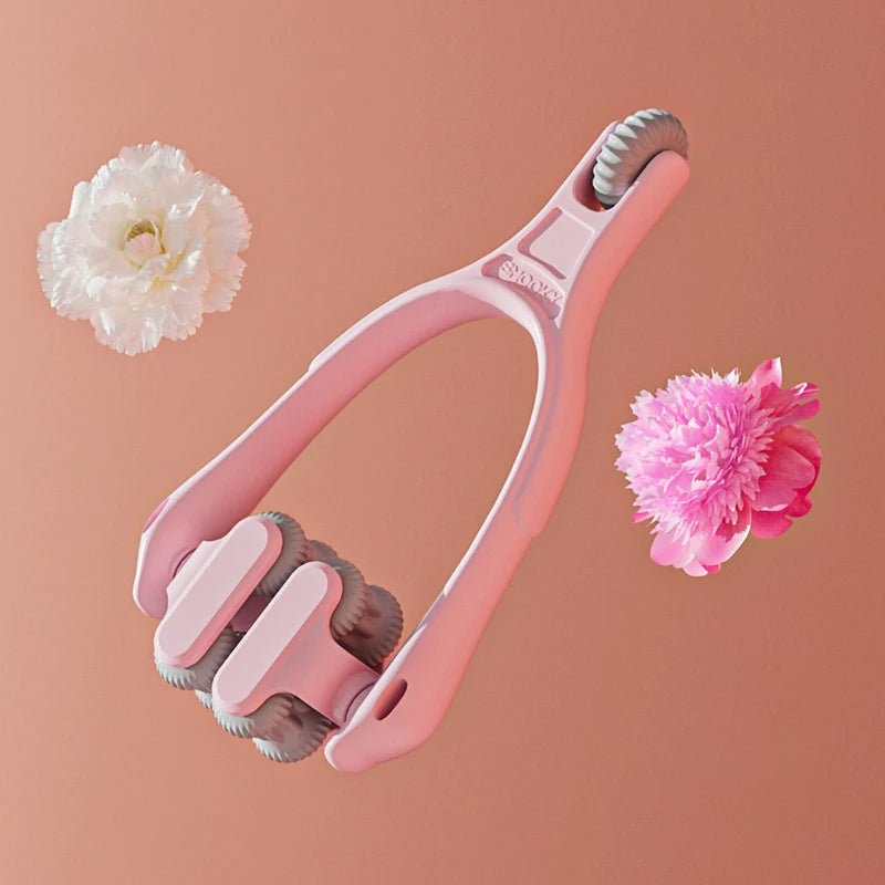 Portable Finger Joints Massager Elastic Handle Dual-row Roller Design Qme Pink