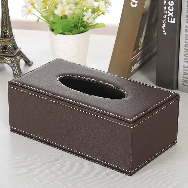 Household Tissue Storage Box Leather Car Paper Dispenser Container Qme