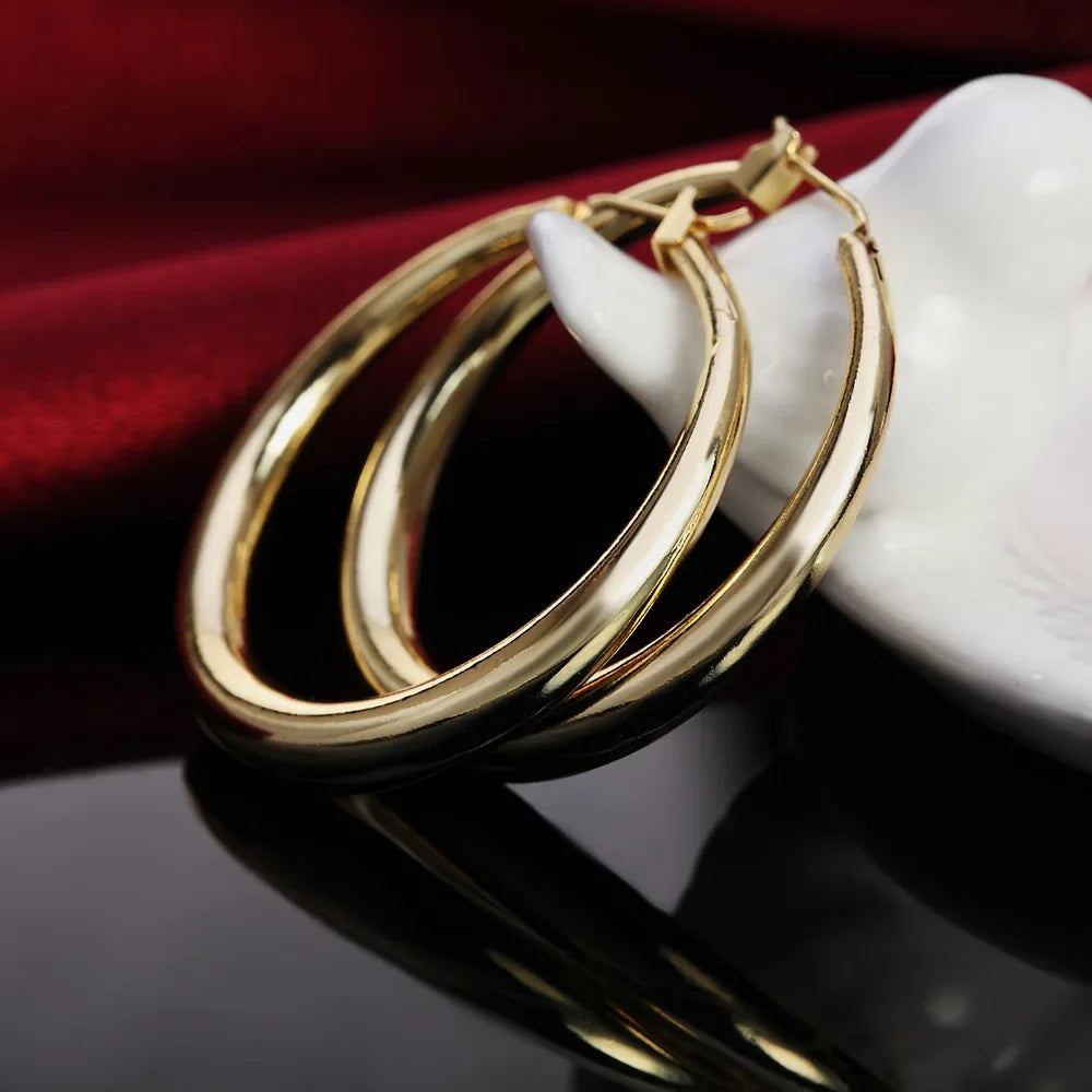 Hot Luxury 925 Sterling Silver Y2k 3.5cm Round Earrings 18K Gold color Fashion Street Versatile Jewelry Wedding Holiday Gifts Qme