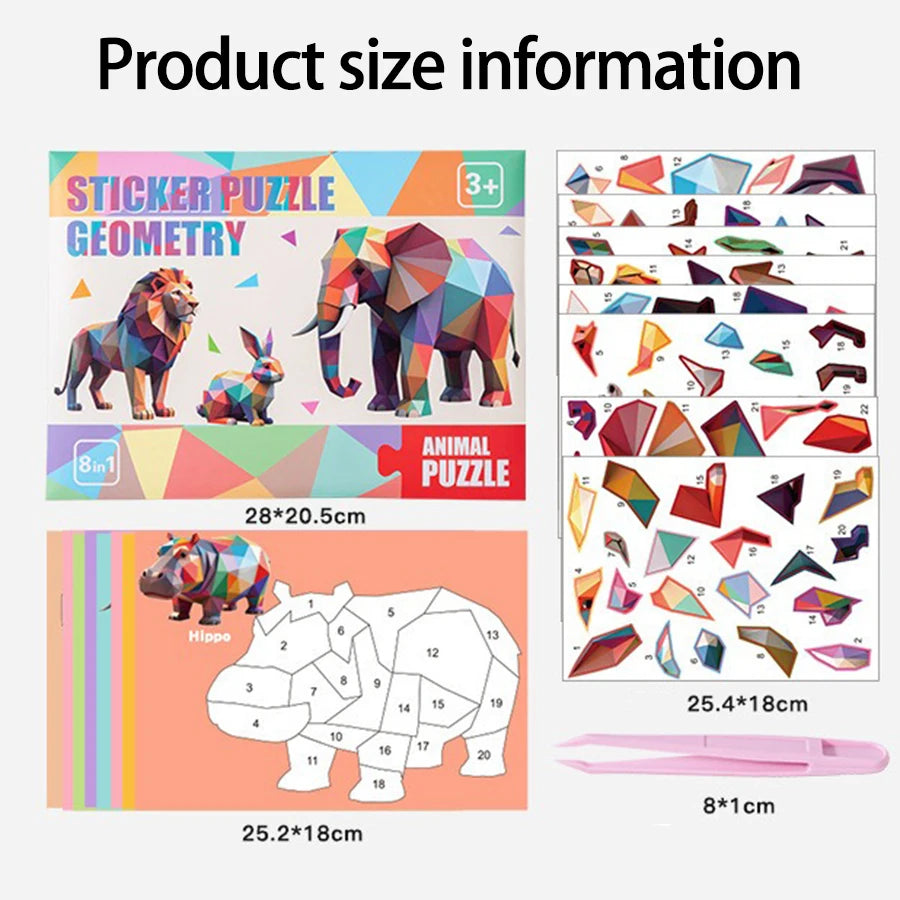 3D Puzzle Stickers DIY Craft Kits Animal Collage 5 Themes Back-to-School Gift Creative Educational 9-PCS Kit with Clips Qme