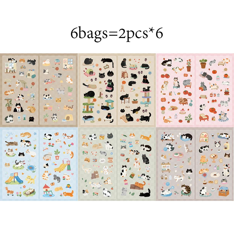 Daily Cat Themed PET Stickers, Super Cute Decor for Phone Cases & Journals, Great for Scrapbooking, Water Bottles Decoration. Qme 6 Bags