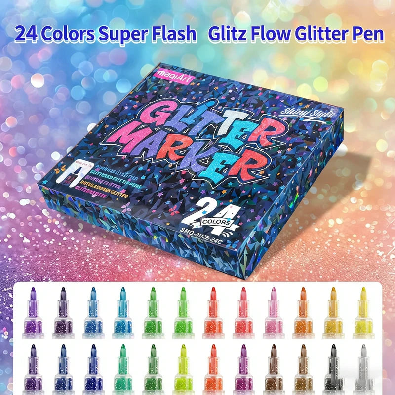 12-36 Colors Glitter Acrylic Markers, Vibrant Colors for Doodling & Card Making. Perfect for Adult DIY Crafts & Art Supplies Qme 24 Colors