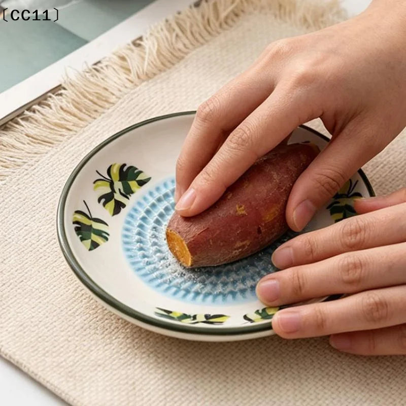2-in-1 Ceramic Ginger Grater Round Plate Garlic Vegetable Grinding Qme