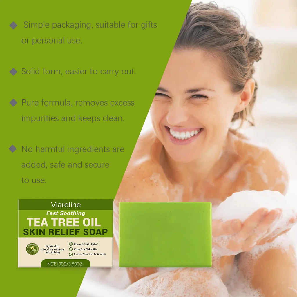 Tea Tree Oil Soap Cleaning Gentle Exfoliating Relieve Itch Moisturizing Dry Skin Smoothing Natural Bath Soap for Body and Face Qme
